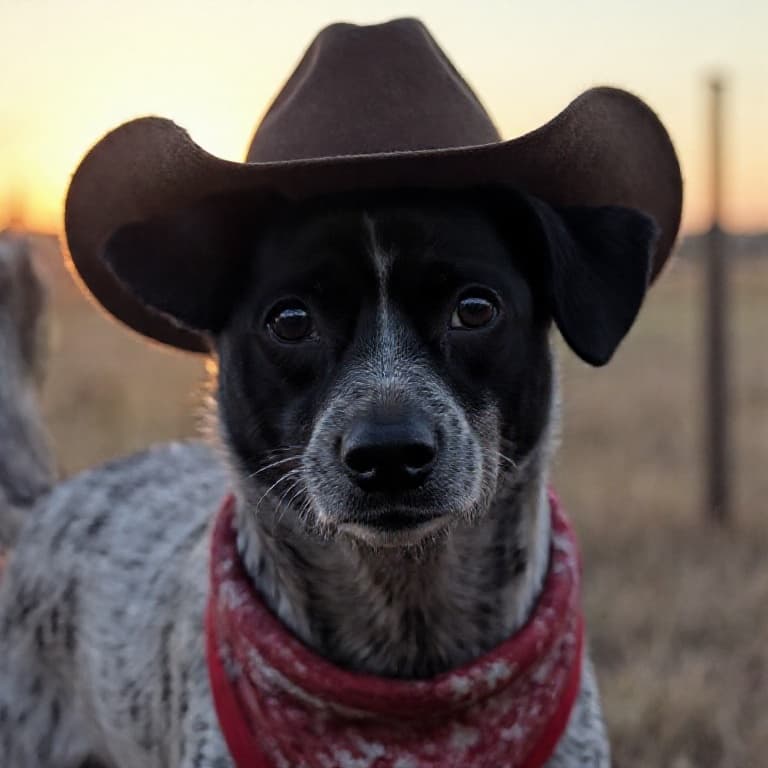 Haley reimagined as a cowboy by PawModel — same real dog, new scene