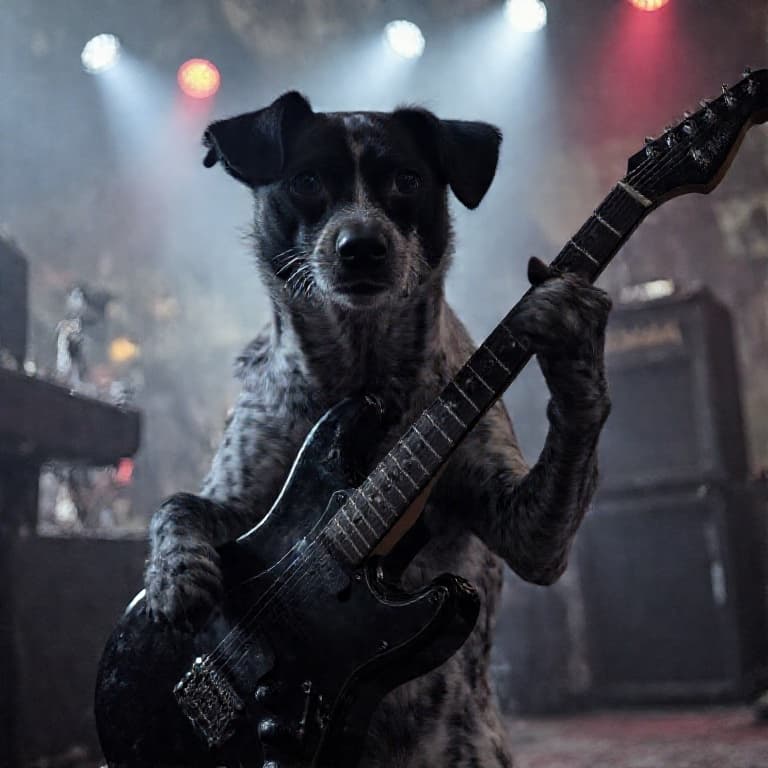 Haley reimagined as a rockstar by PawModel — same real dog, new scene