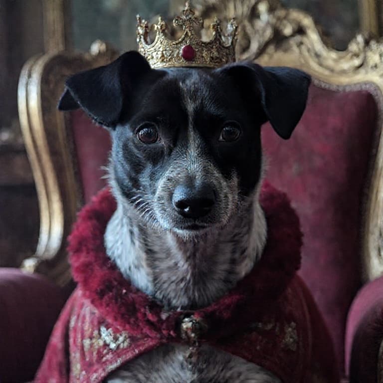 Haley reimagined as a royal by PawModel — same real dog, new scene