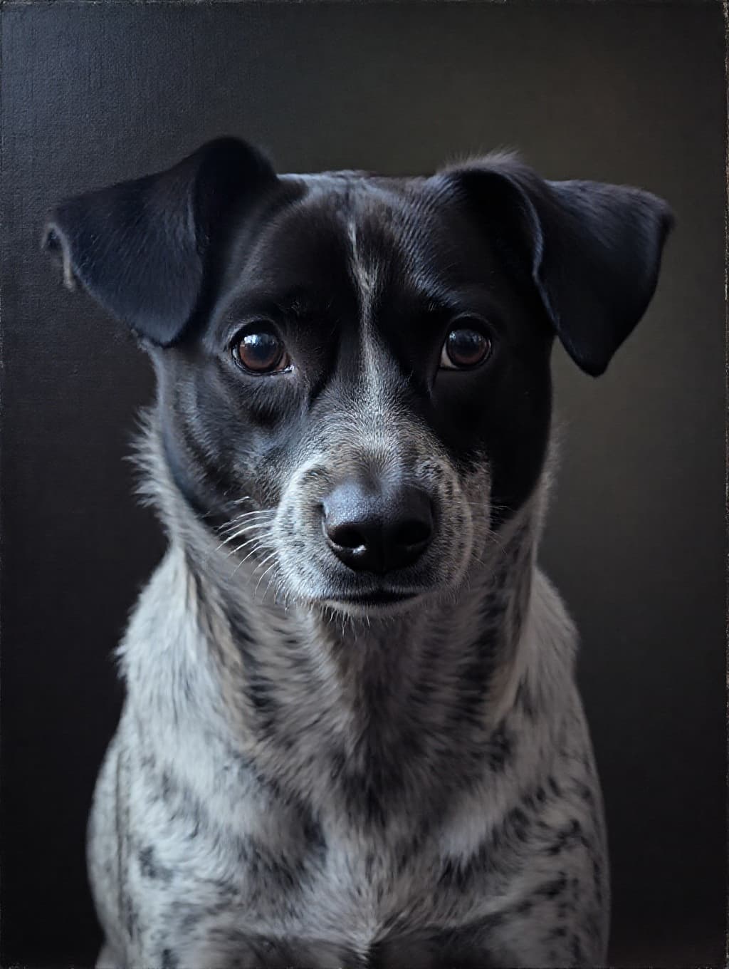 Custom AI-generated pet portrait trained on the owner's own photos so the pet's real face, eyes and markings are preserved instead of a generic breed approximation